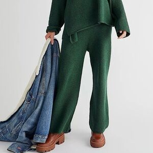 Free People Beach Hailee Sweater Pants Only 100% Cotton Knit High Waisted Pant
